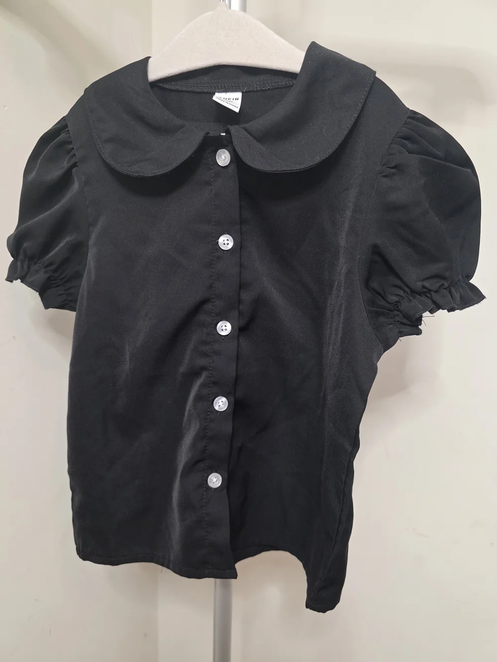 SHEIN Black Peter Pan Collar Puff Sleeve Button-Down Top